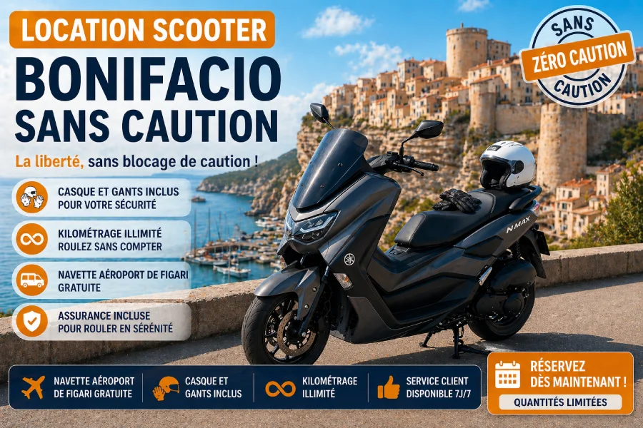 Location scooter Bonifacio sans caution | Louez en Corse du Sud